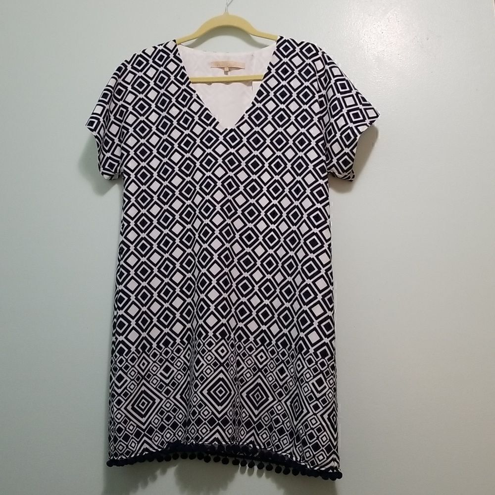 Hitch, blue/white printed dress. Size S.